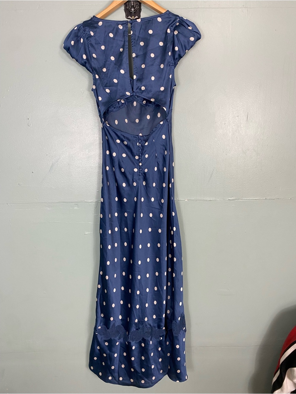 Free People Butterfly Babe Maxi Dress Blue Patte Polka Dot Small - Picture 5 of 6